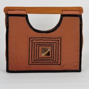 Evening Handbag Beaded Bronze Silk Moire